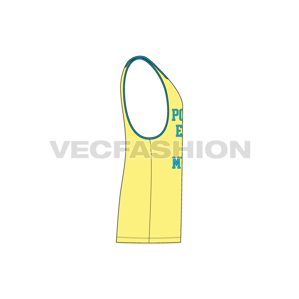 Mens gym tank flat sketch, side view