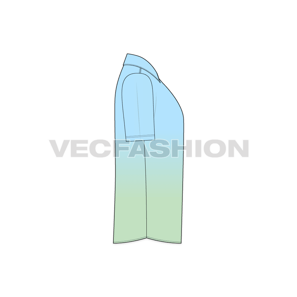 Mens half sleeved cotton shirt flat sketch, side view