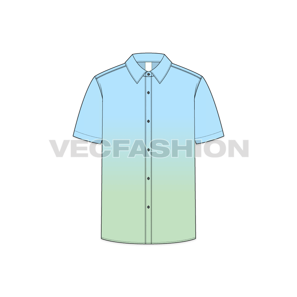 Mens half sleeved cotton shirt flat sketch, front view