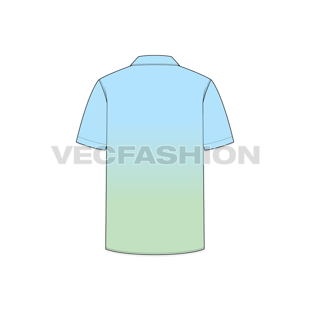 Mens half sleeved cotton shirt flat sketch, back view