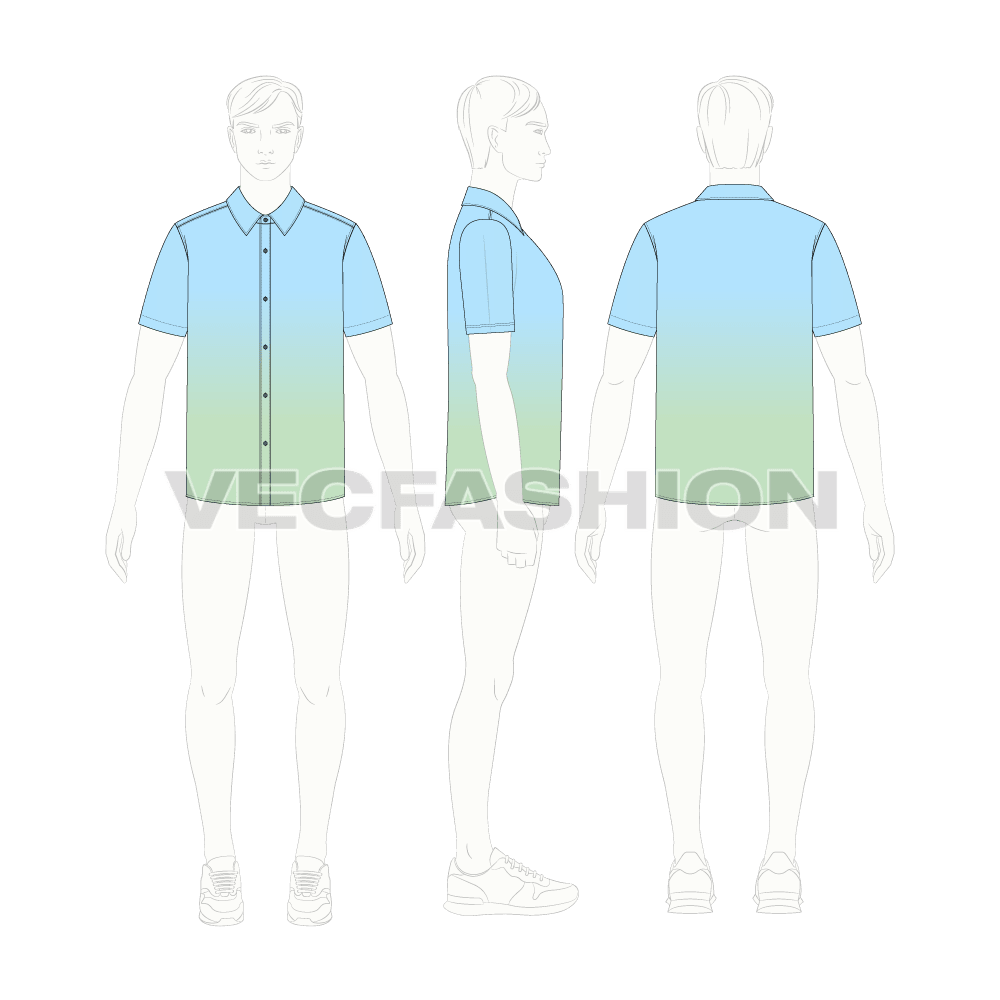 Mens half sleeved cotton shirt flat sketch, croqui sketch