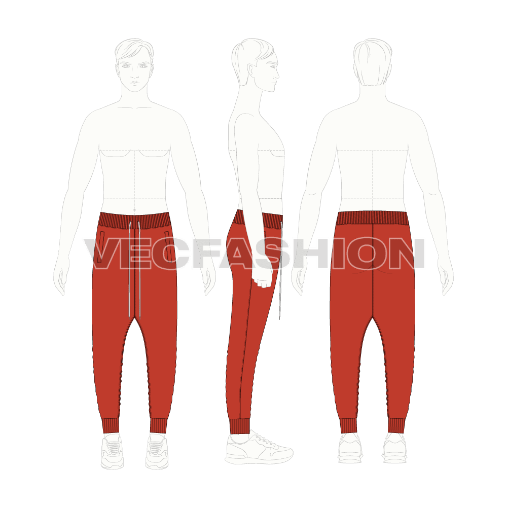Mens harem joggers flat sketch, croqui sketch