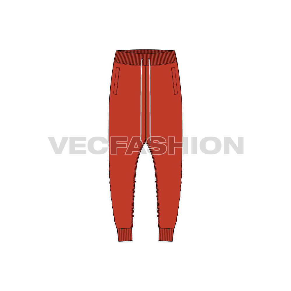Mens harem joggers flat sketch, front view