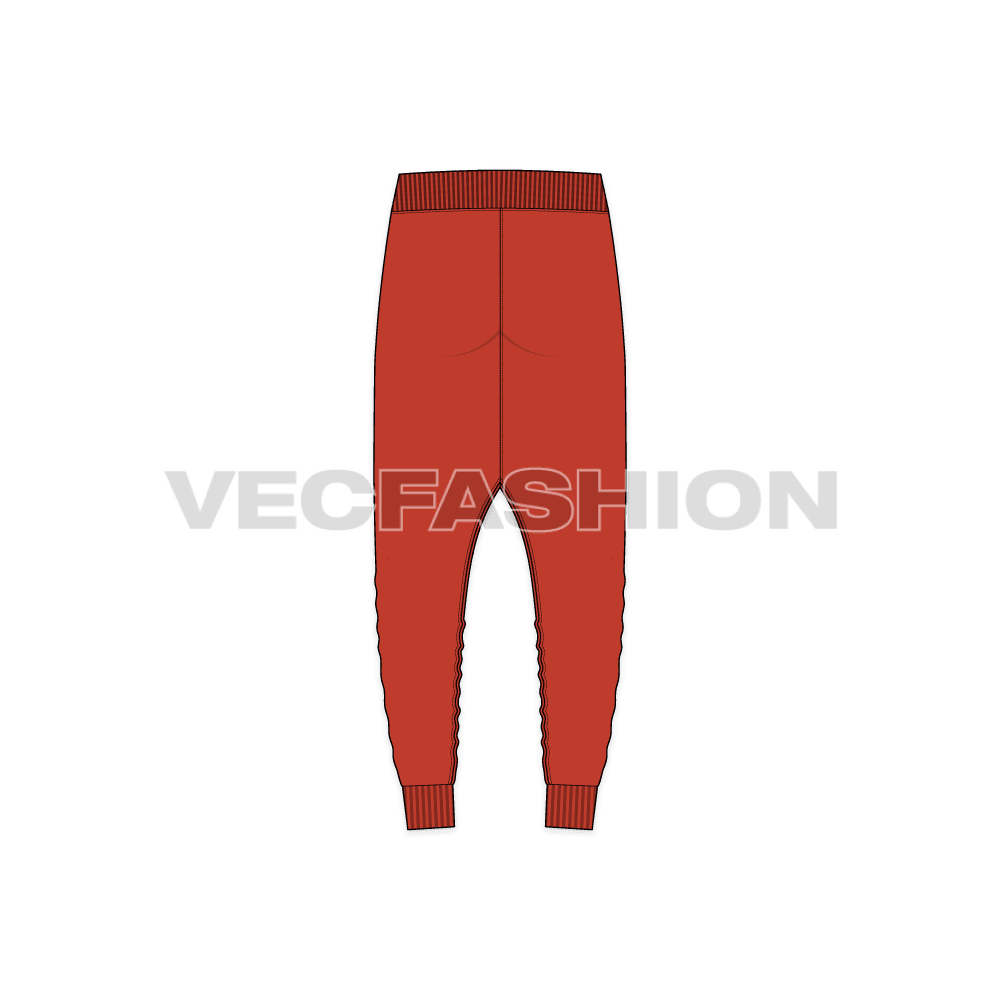 Mens harem joggers flat sketch, back view