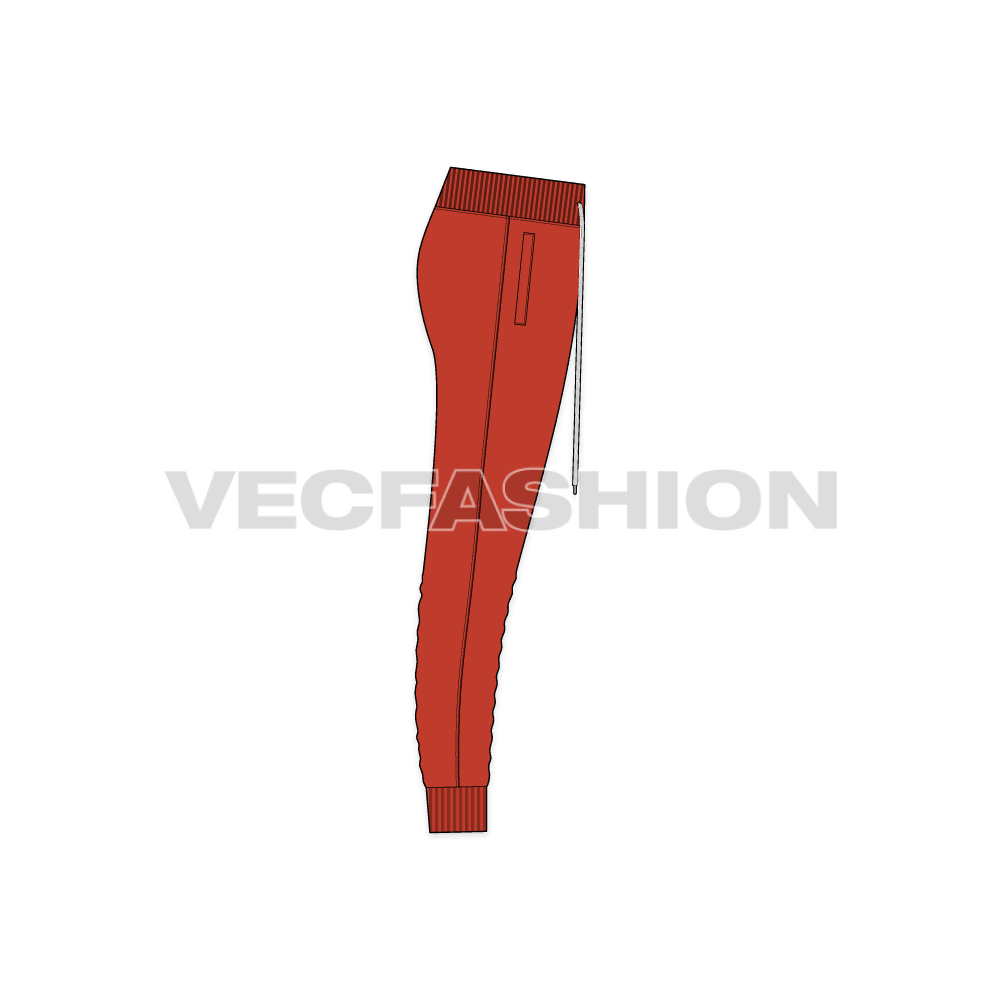 Mens harem joggers flat sketch, side view