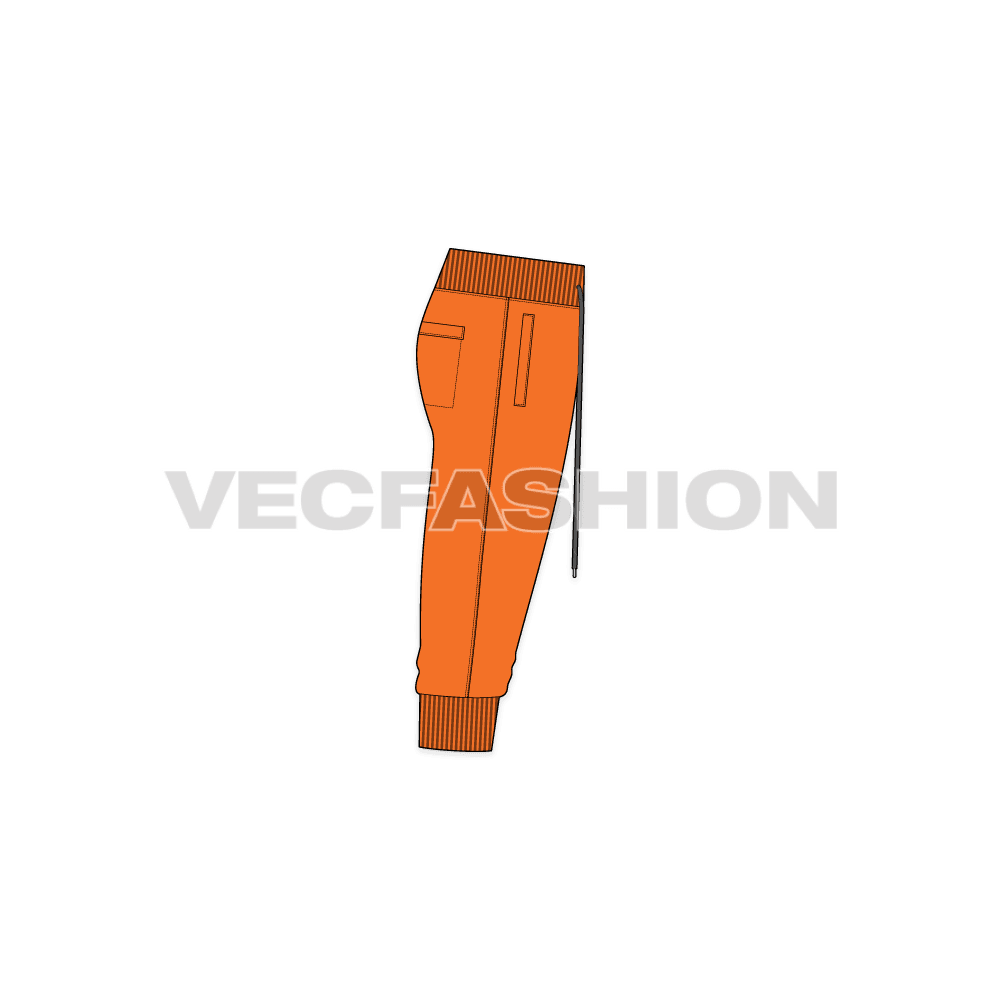 Mens harem joggers below knee flat sketch, side view