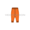 Mens harem joggers below knee flat sketch, front view
