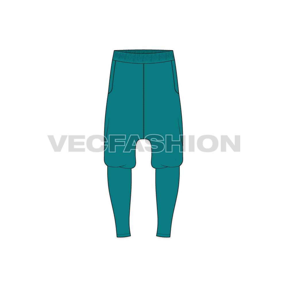 Mens harem pants flat sketch, front view