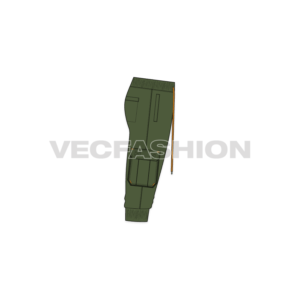 Mens harem pants below knee flat sketch, side view