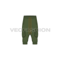 Mens harem pants below knee flat sketch, front view