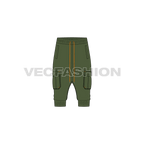 Mens harem pants below knee flat sketch, front view