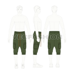 Mens harem pants below knee flat sketch, croqui sketch