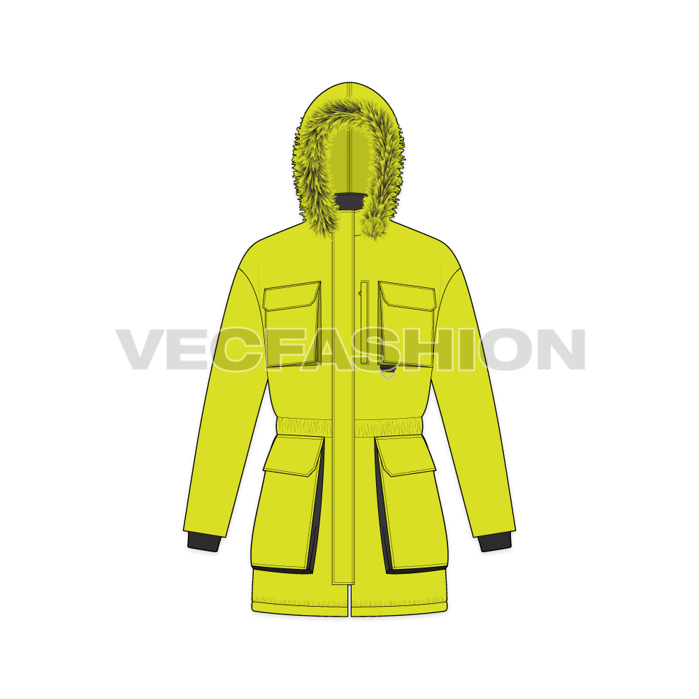 Mens Heavy Mountain Jacket flat sketch, front view
