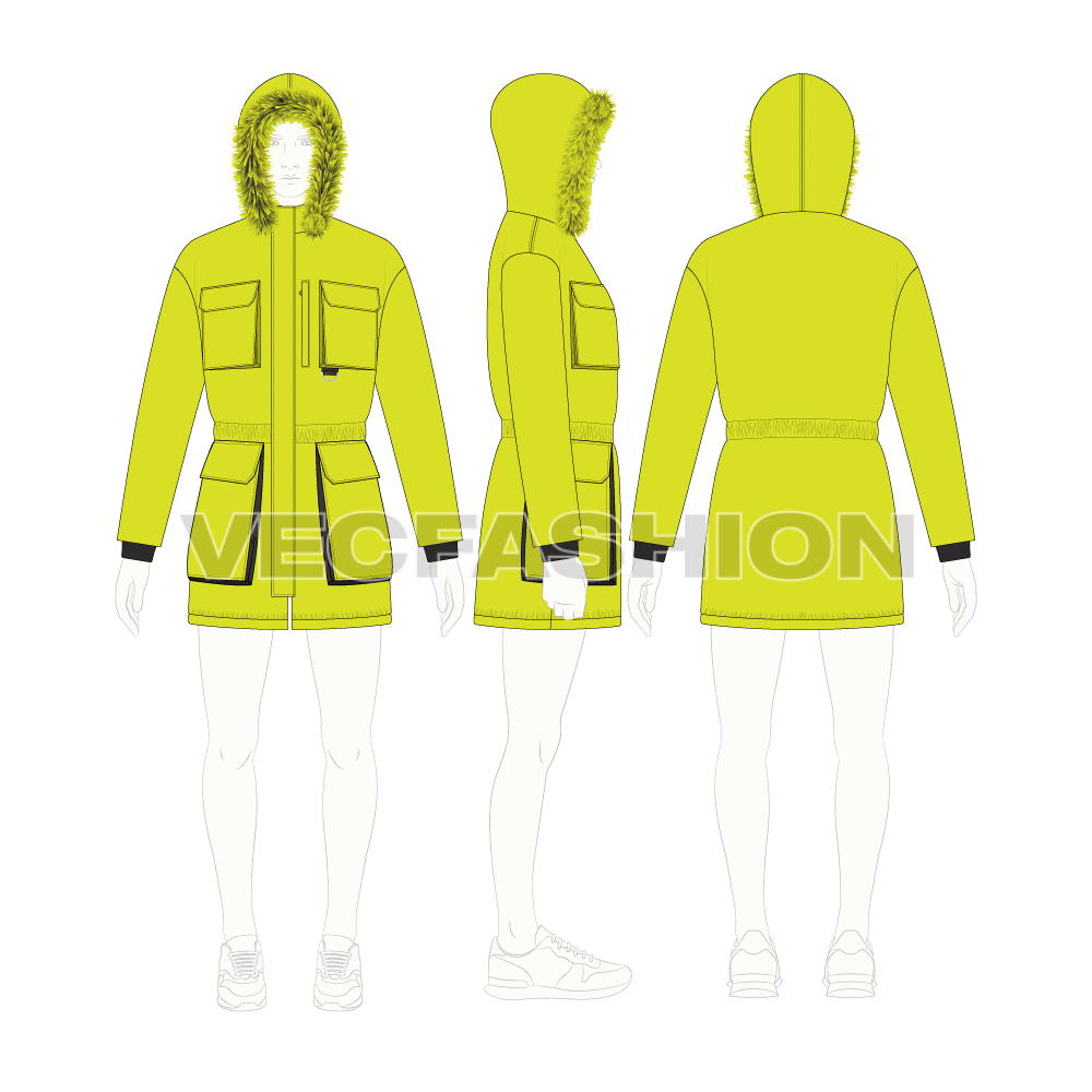 Mens Heavy Mountain Jacket flat sketch, croqui sketch