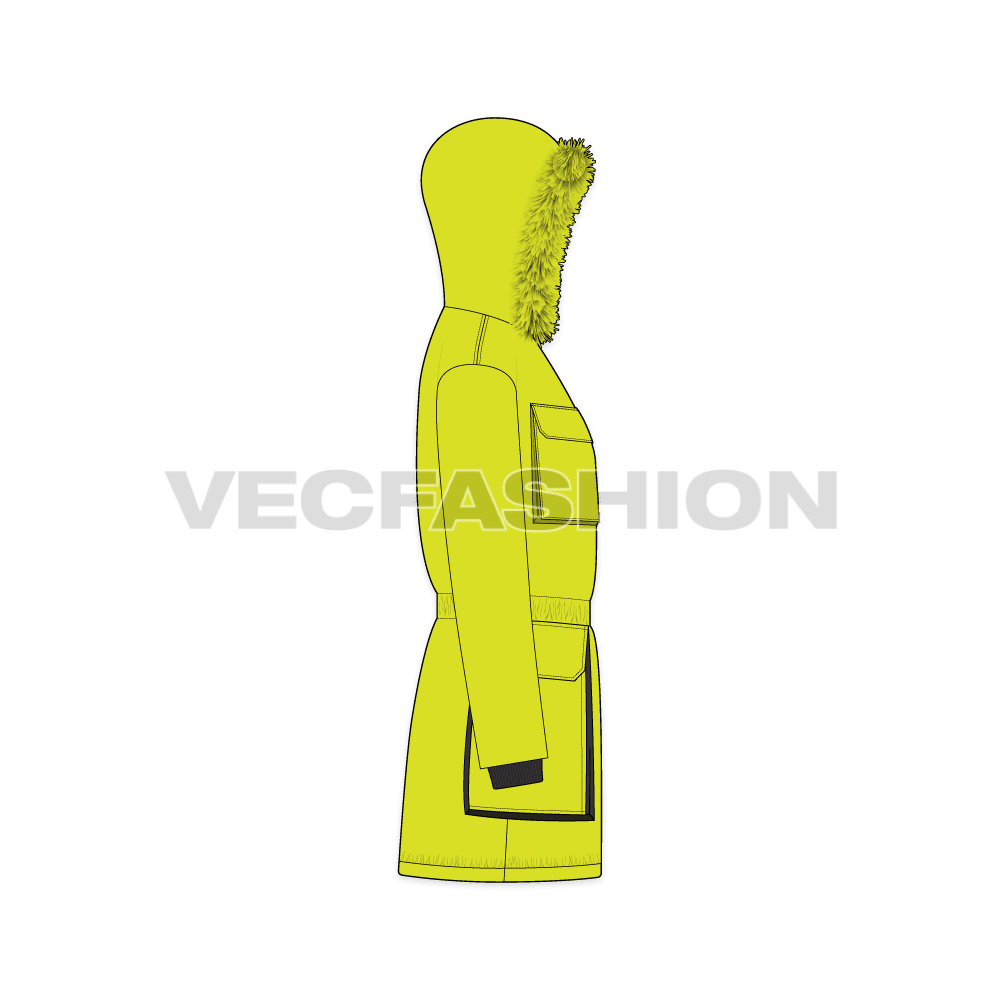 Mens Heavy Mountain Jacket flat sketch, side view