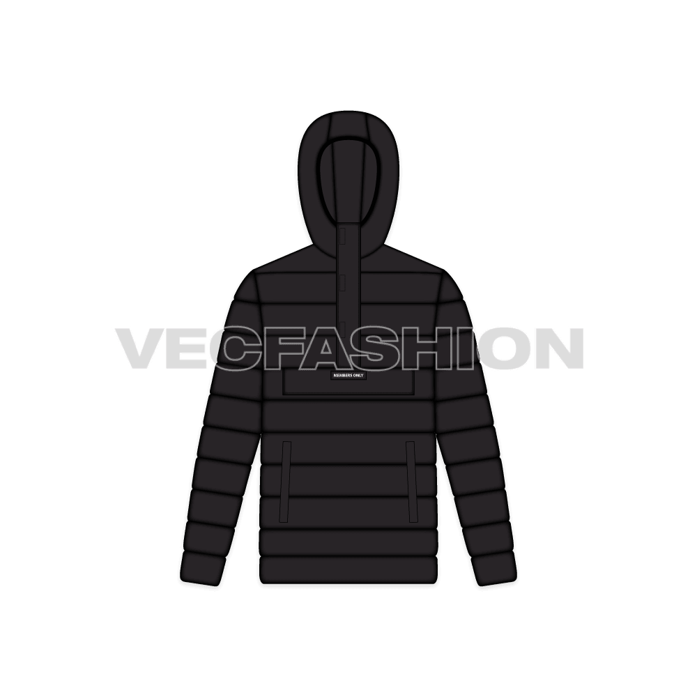 Mens Heavy Quilted Jacket flat sketch, front view