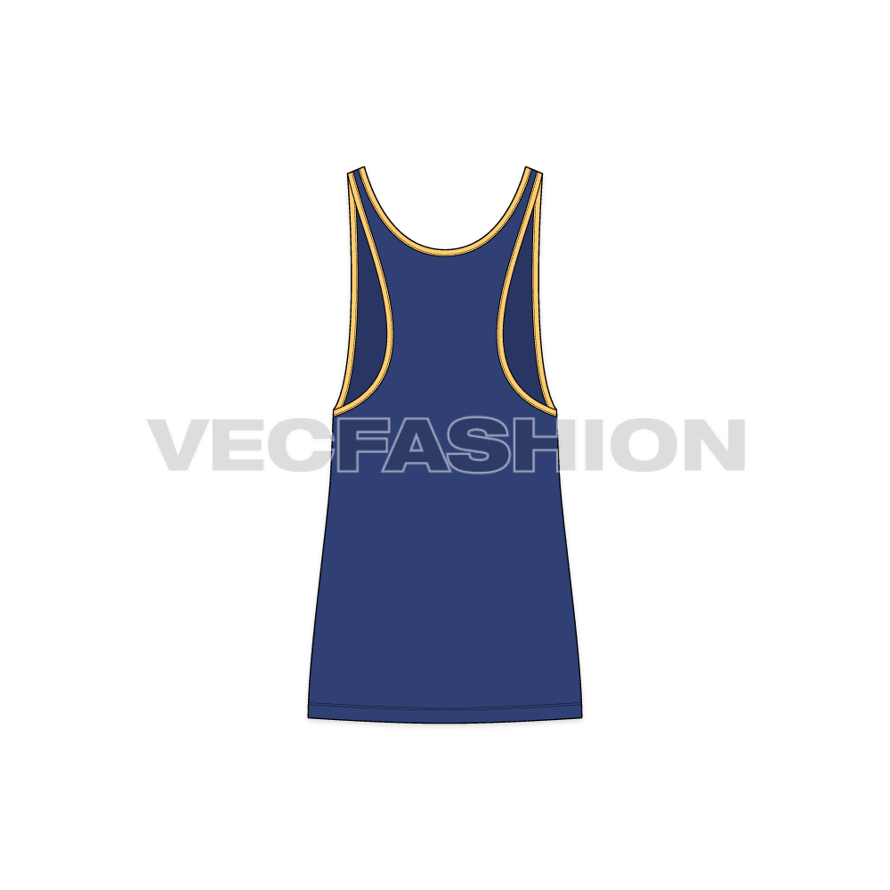 Mens heavy weight gym tank flat sketch, back view