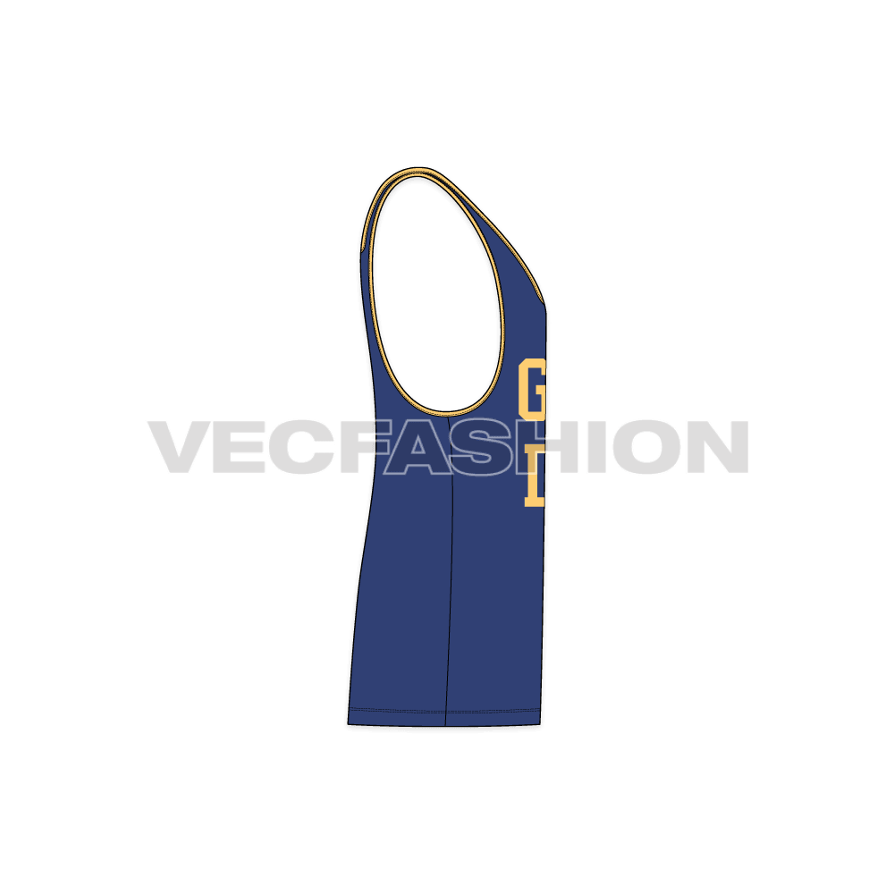 Mens heavy weight gym tank flat sketch, side view