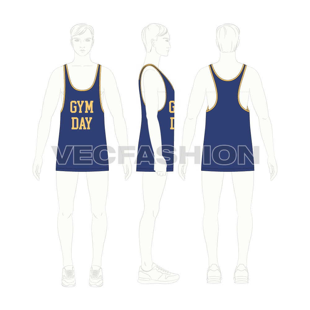 Mens heavy weight gym tank flat sketch, croqui sketch