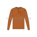 Mens henley neck shirt flat sketch, front view