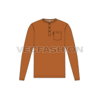 Mens henley neck shirt flat sketch, front view