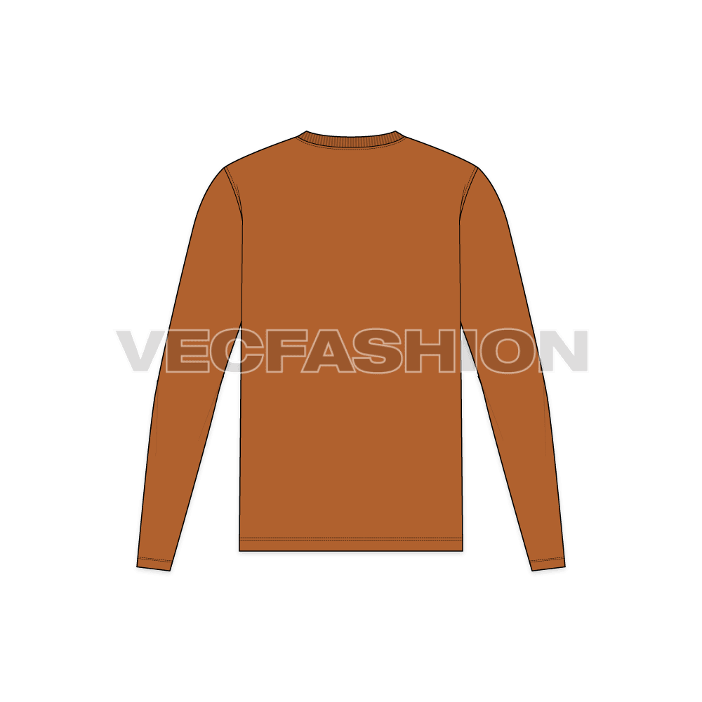 Mens henley neck shirt flat sketch, back view