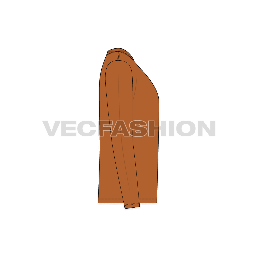 Mens henley neck shirt flat sketch, side view