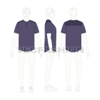 Mens henley neck t-shirt, purple flat sketch, croqui sketch