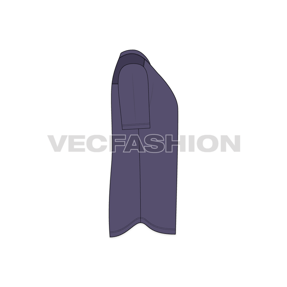 Mens henley neck t-shirt, purple flat sketch, side view