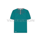 Mens henley neck t-shirt, white grey flat sketch, front view