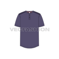 Mens henley neck t-shirt, purple flat sketch, front view