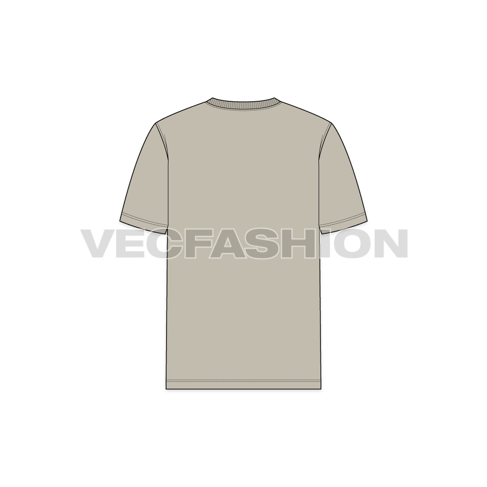 Mens henley neck t-shirt flat sketch, back view