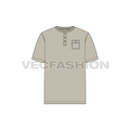 Mens henley neck t-shirt flat sketch, front view