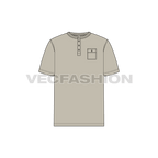 Mens henley neck t-shirt flat sketch, front view