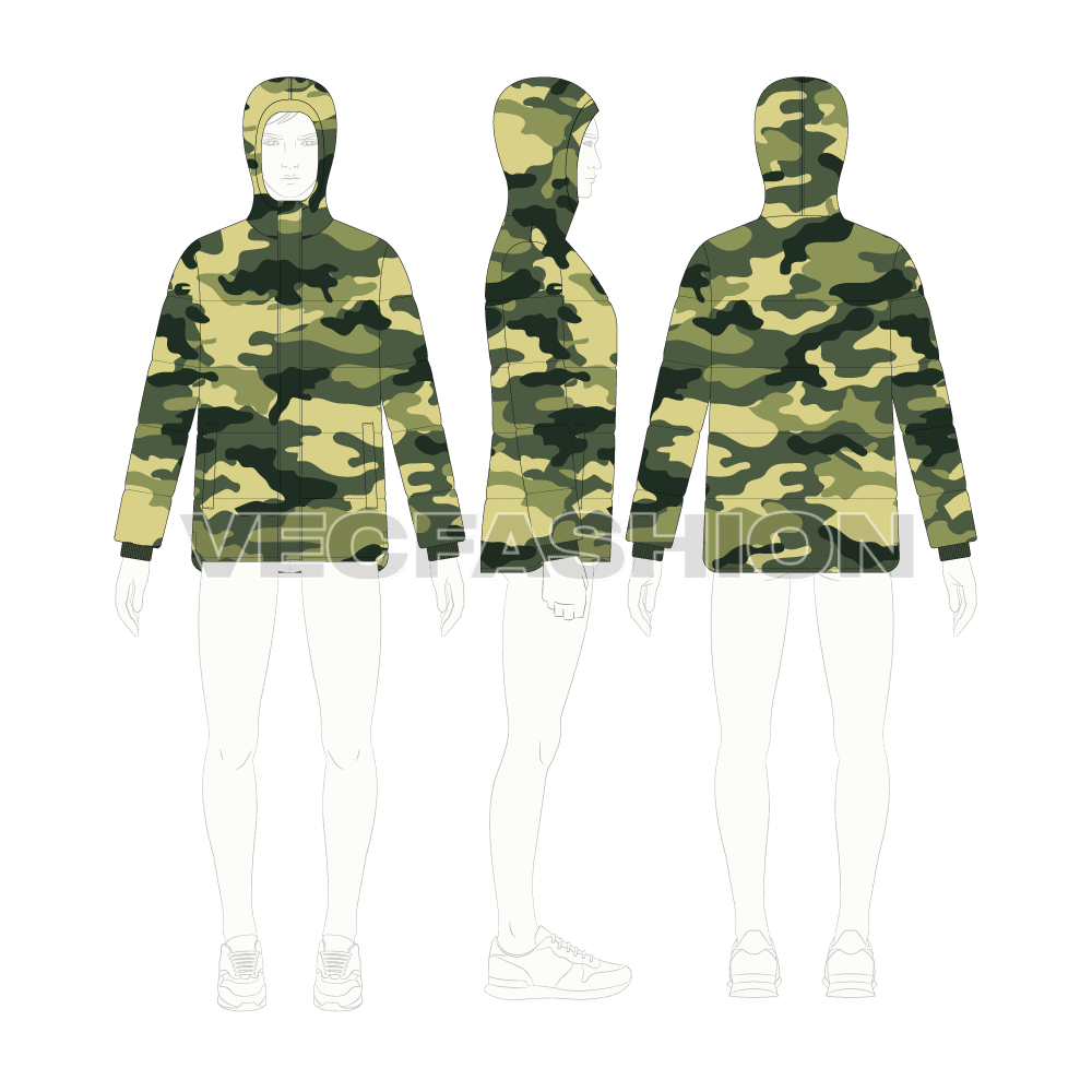 Mens High Altitude Expedition Jacket flat sketch, croqui sketch