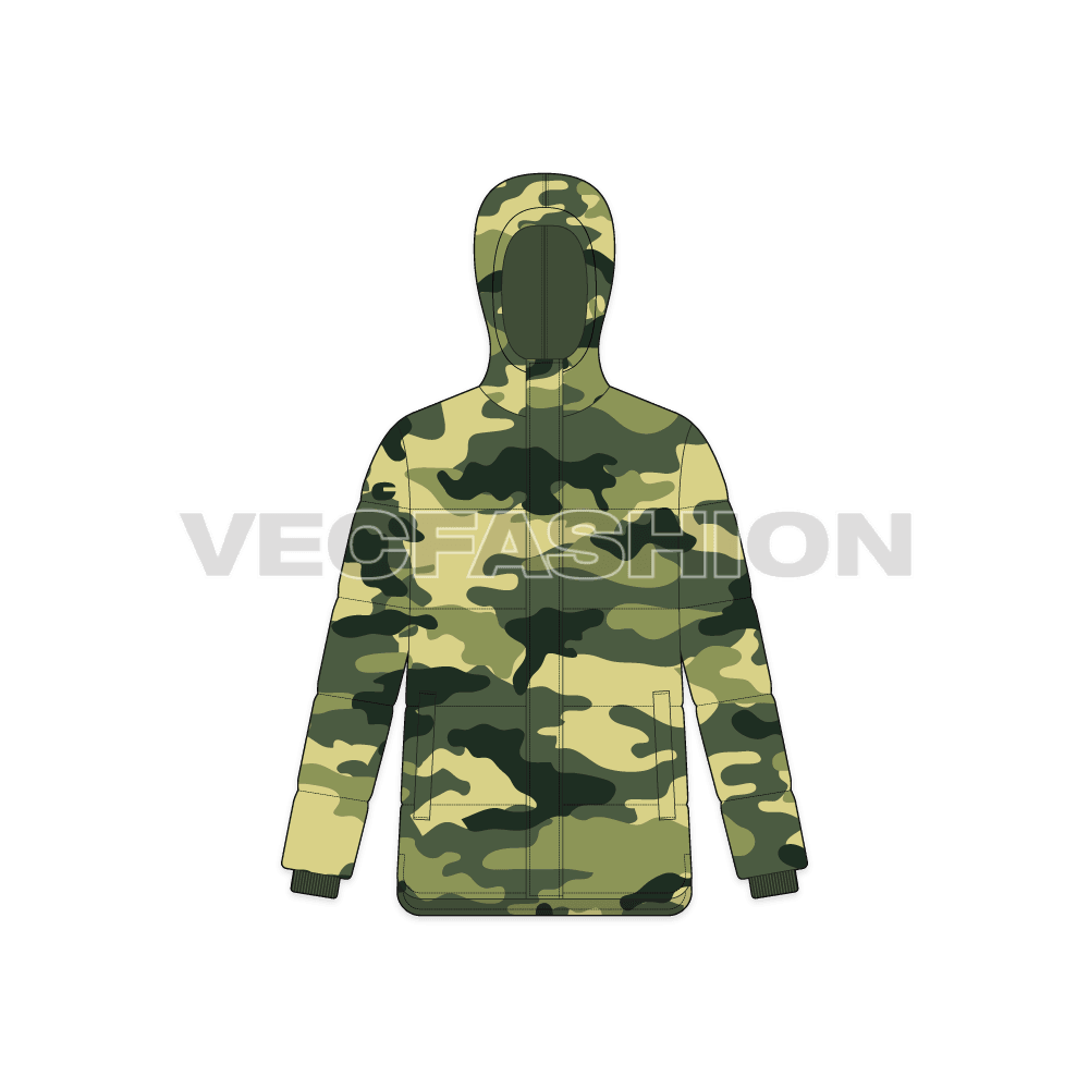 Mens High Altitude Expedition Jacket flat sketch, front view