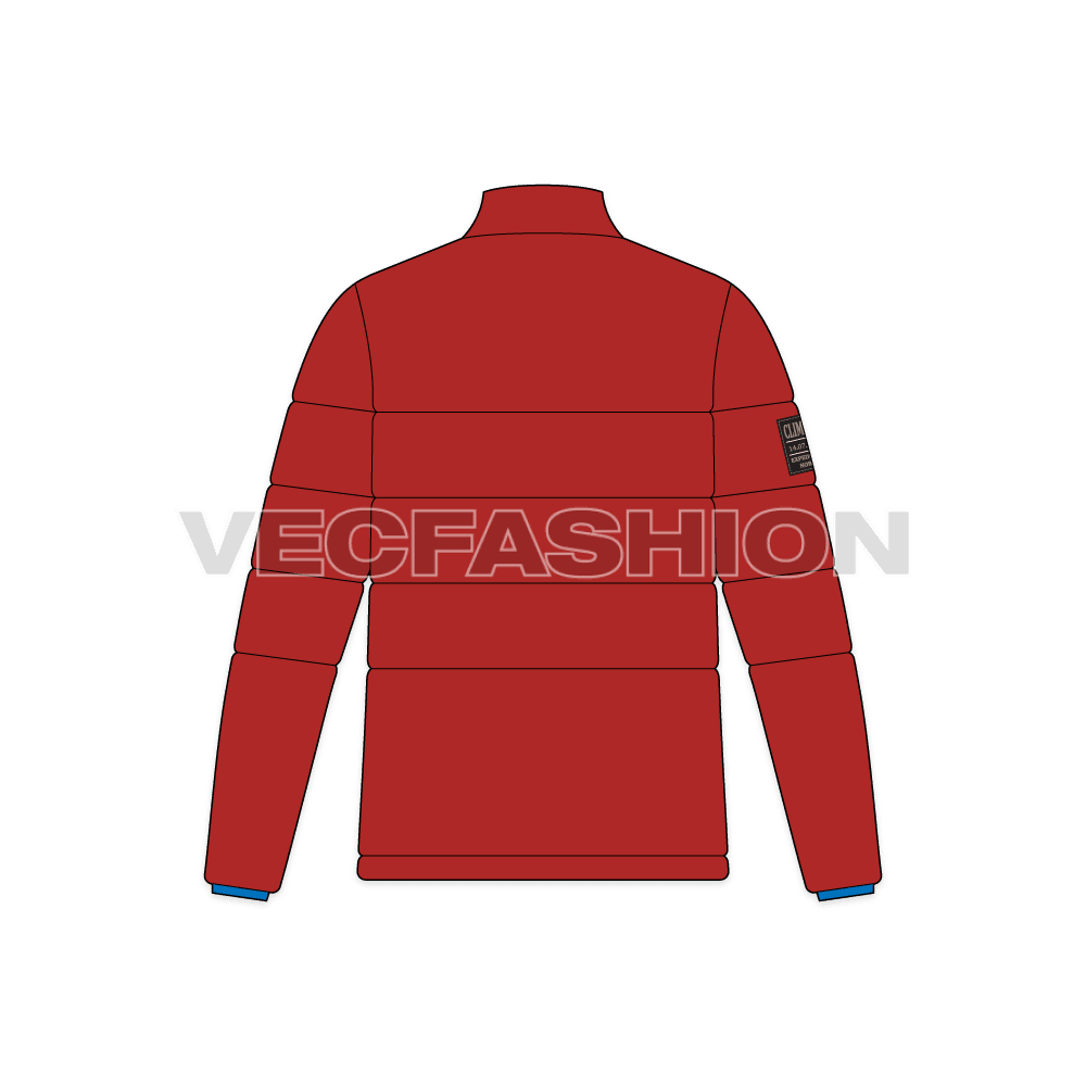Mens High Altitude Puffer Jacket flat sketch, back view