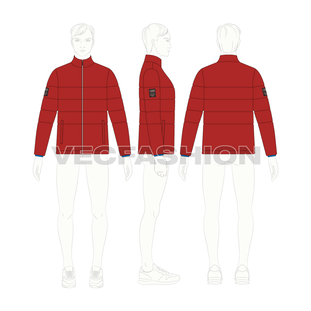 Mens High Altitude Puffer Jacket flat sketch, croqui sketch