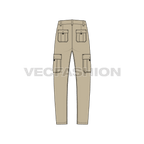 Mens high waisted cargo pants flat sketch, back view