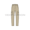 Mens high waisted cargo pants flat sketch, front view