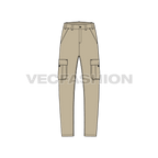 Mens high waisted cargo pants flat sketch, front view