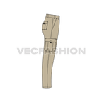 Mens high waisted cargo pants flat sketch, side view