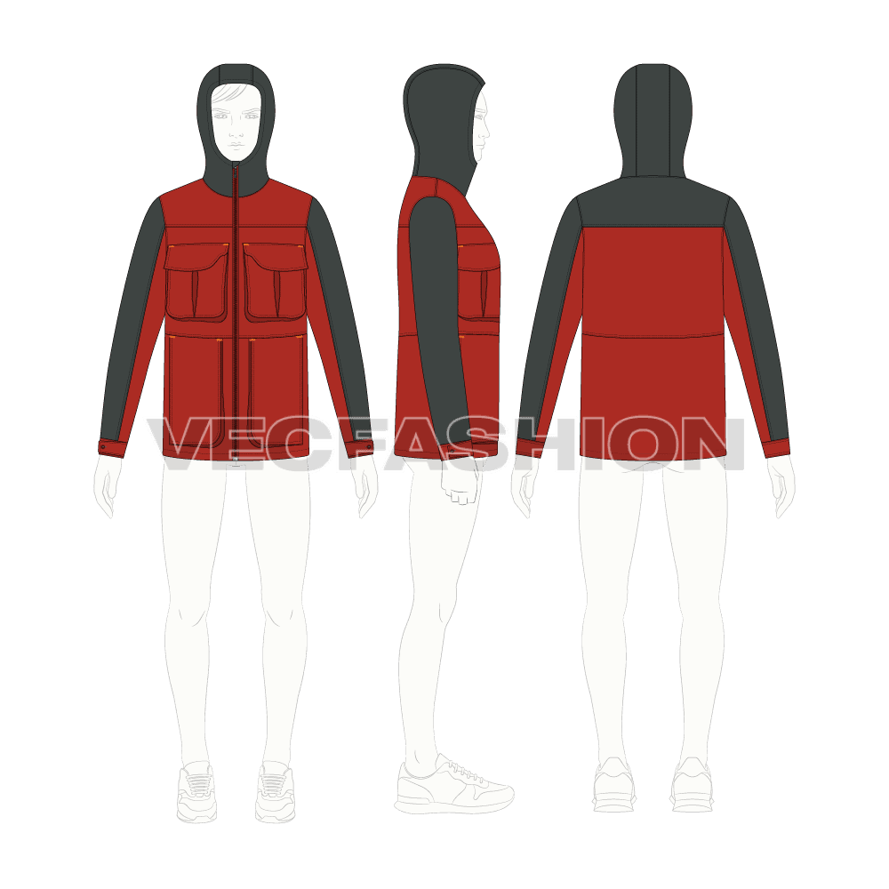 Mens Hiking Jacket Flat Template flat sketch, croqui sketch