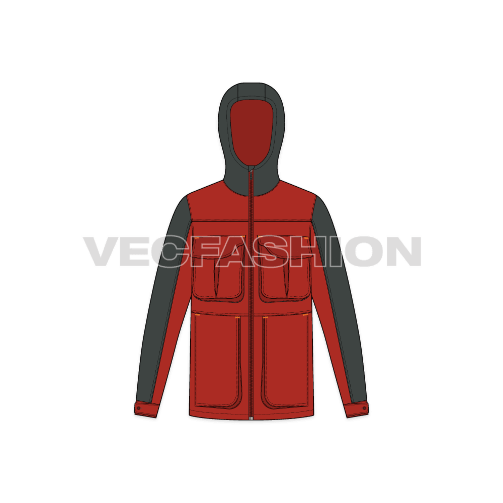 Mens Hiking Jacket Flat Template flat sketch, front view
