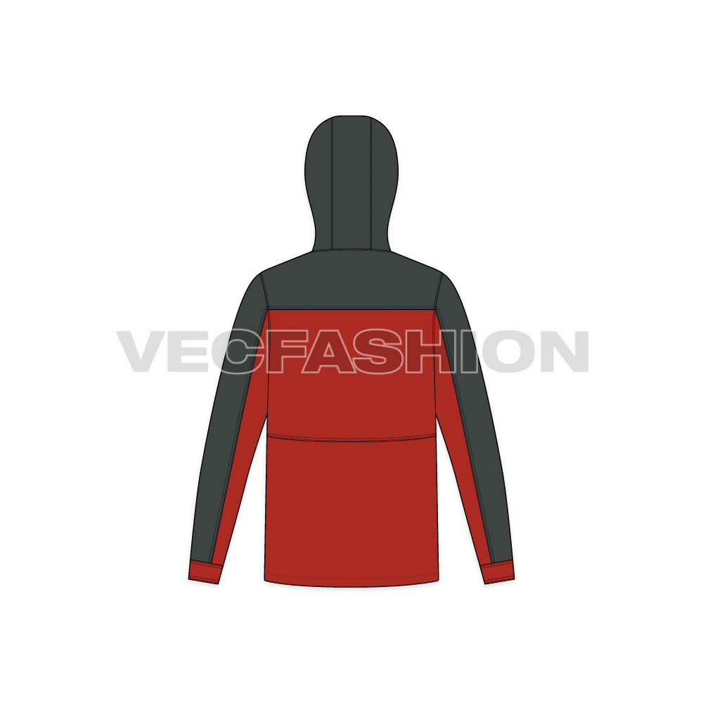 Mens Hiking Jacket Flat Template flat sketch, back view