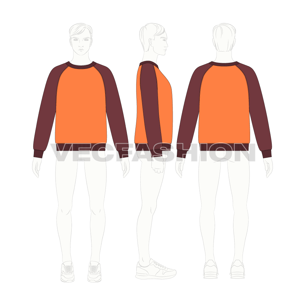 Mens holiday sweatshirt flat sketch, croqui sketch