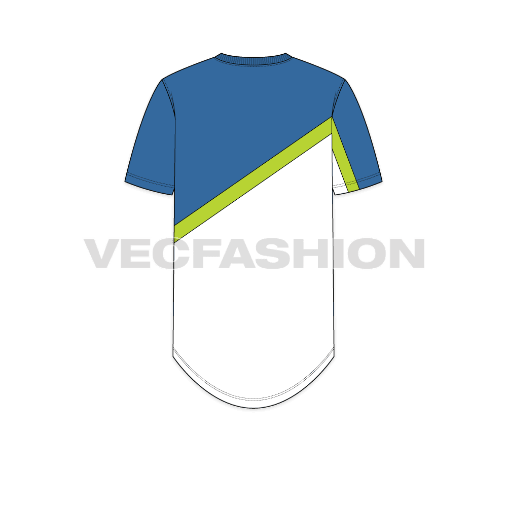Mens holiday t-shirt flat sketch, back view