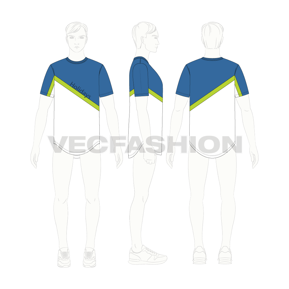 Mens holiday t-shirt flat sketch, croqui sketch