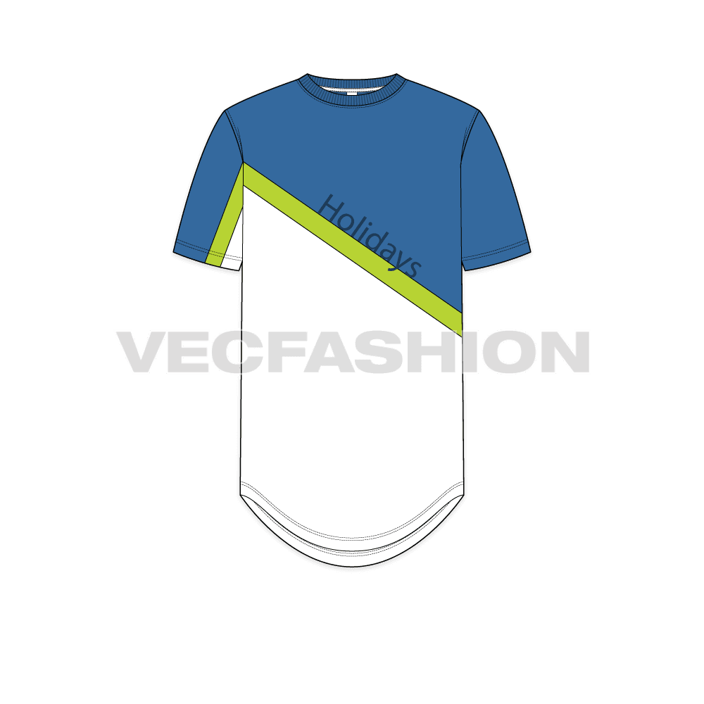 Mens holiday t-shirt flat sketch, front view