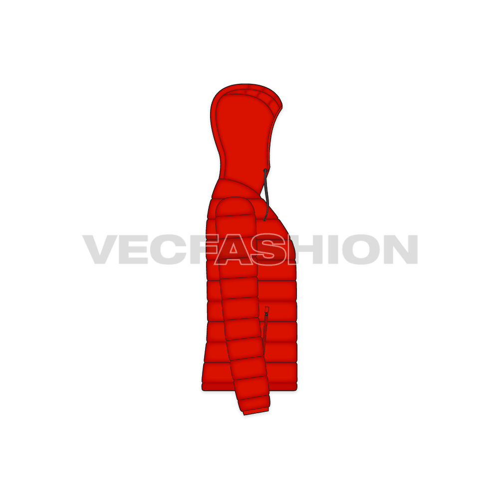 Mens Hooded Down Jacket flat sketch, side view